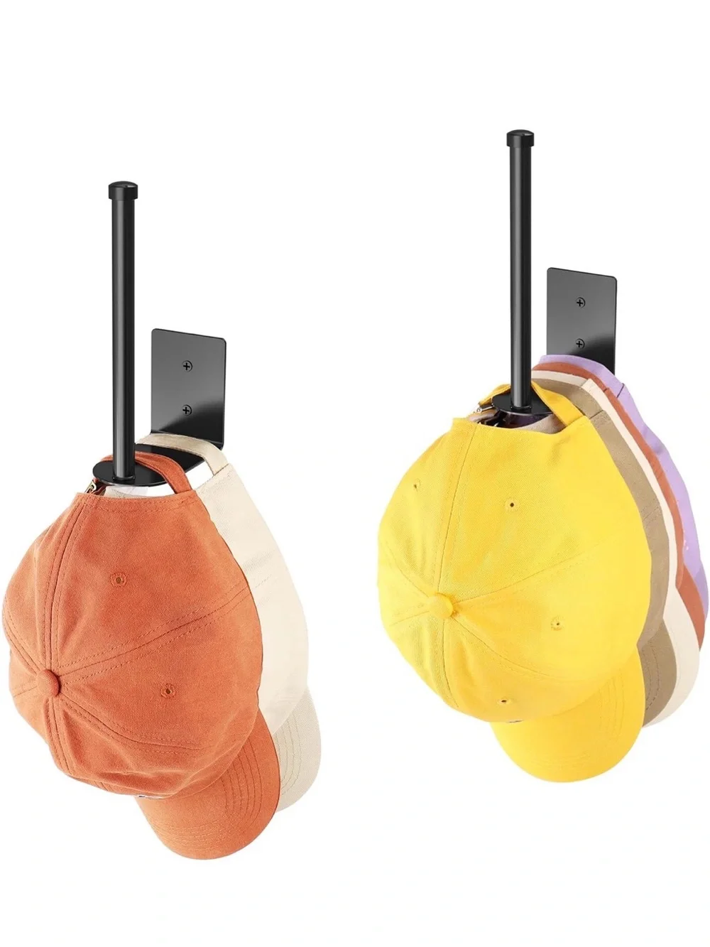 2 Black metal Hook set Wall Mounted or adhesive Hook Rack for hats coats bags